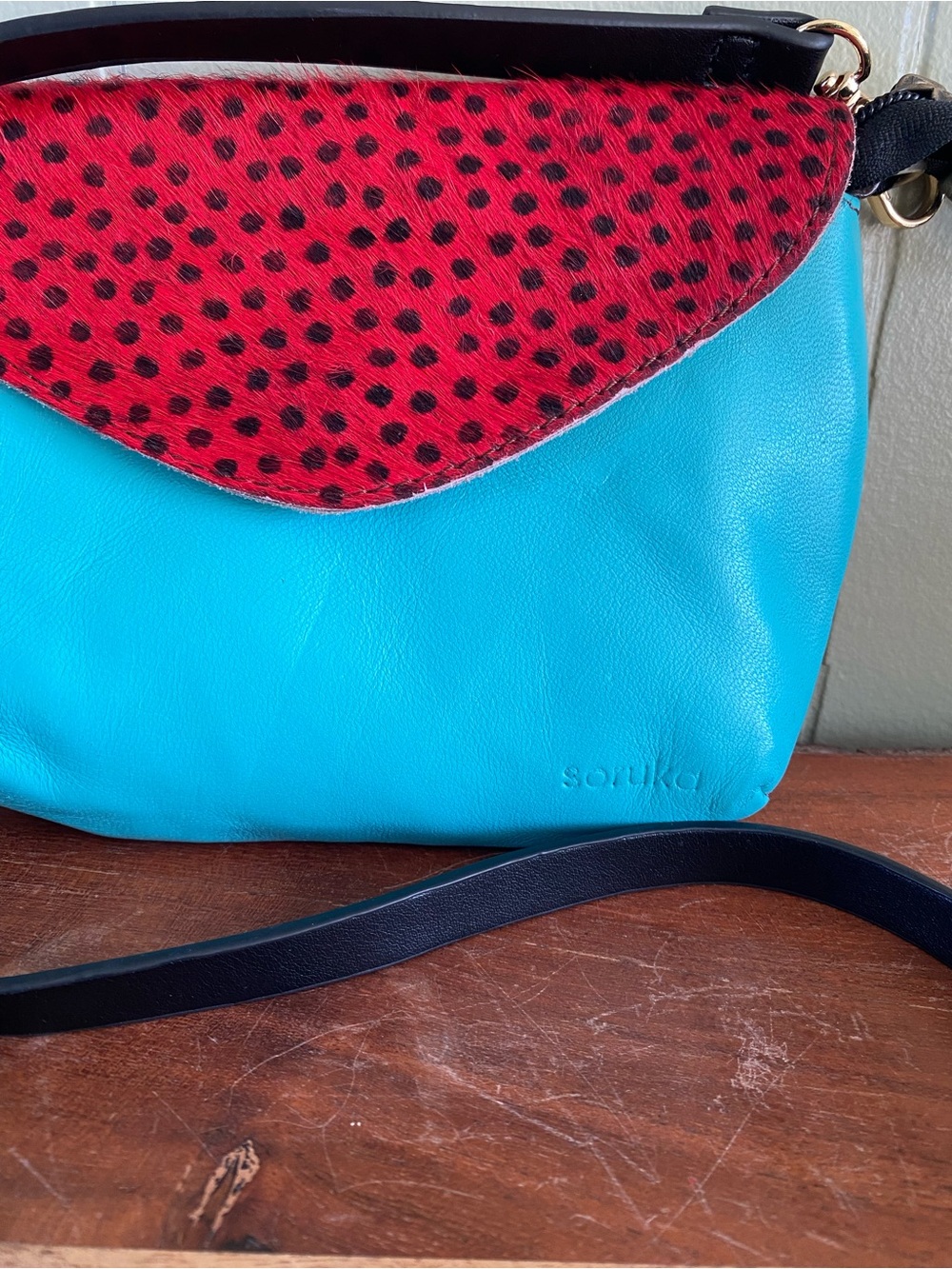 Soruka Turquoise Leather Crossbody Bag - Picture 4 of 8